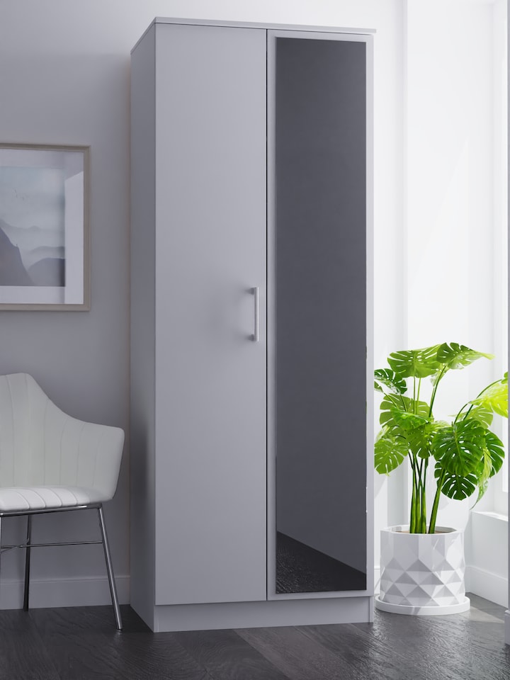image 1 of Cornwall Tall Double Mirrored Wardrobe in Grey Matt (Ready Assembled) | Grey | Grey Matt