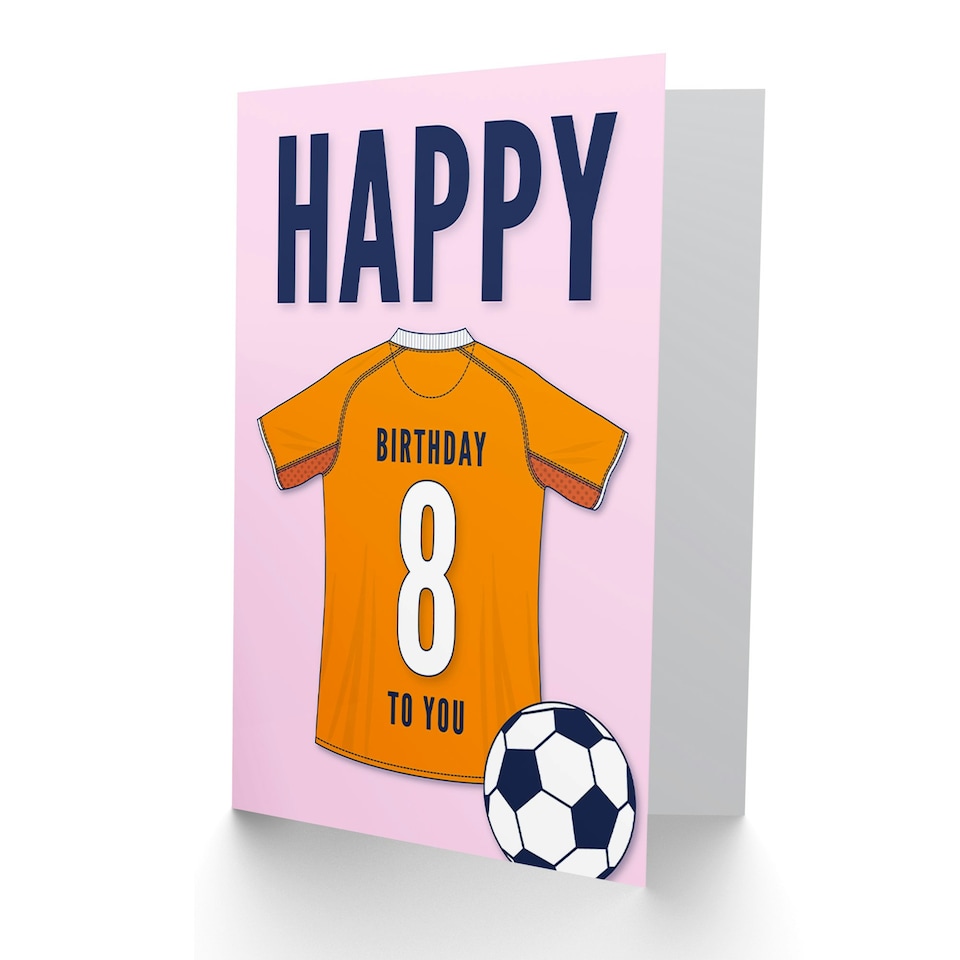 image 1 of Football Strip Kit Orange Jersey Top Age 8 Year Old Child Kids 8th Birthday Card