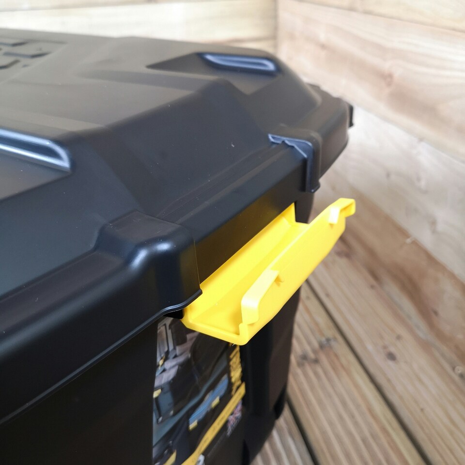 image 1 of 2 x 75L Heavy Duty Trunks on Wheels Sturdy, Lockable, Stackable and Nestable Design Storage Chest with Clips in Black