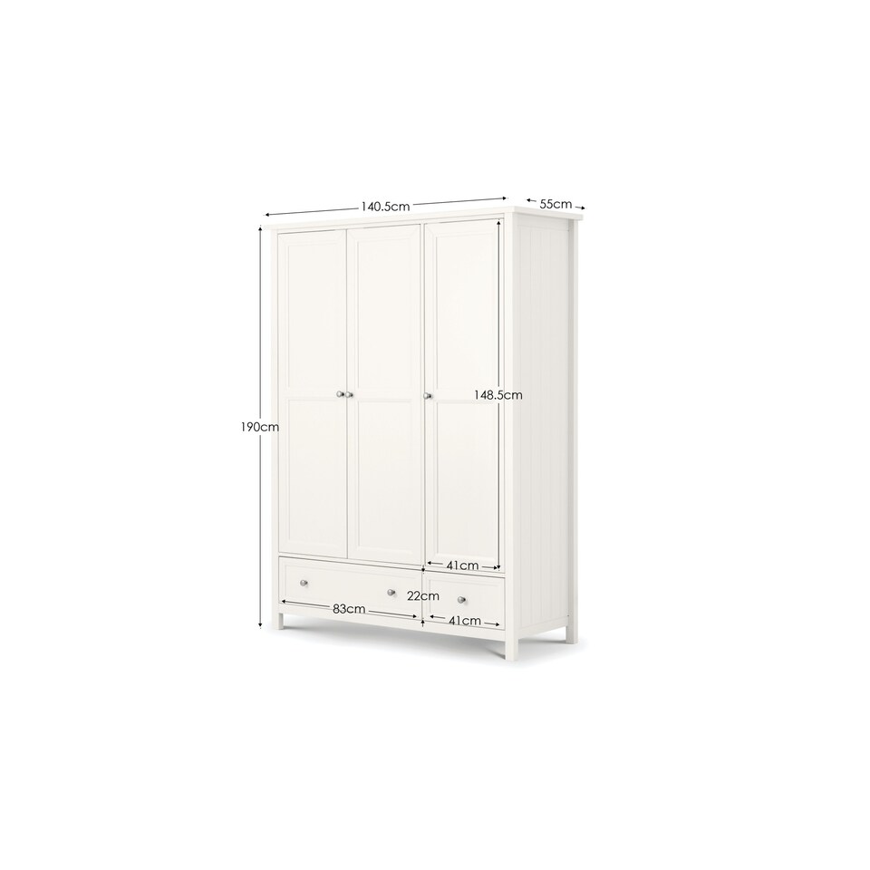 image 1 of Maine 3 Door 2 Drawer Wardrobe - Surf White
