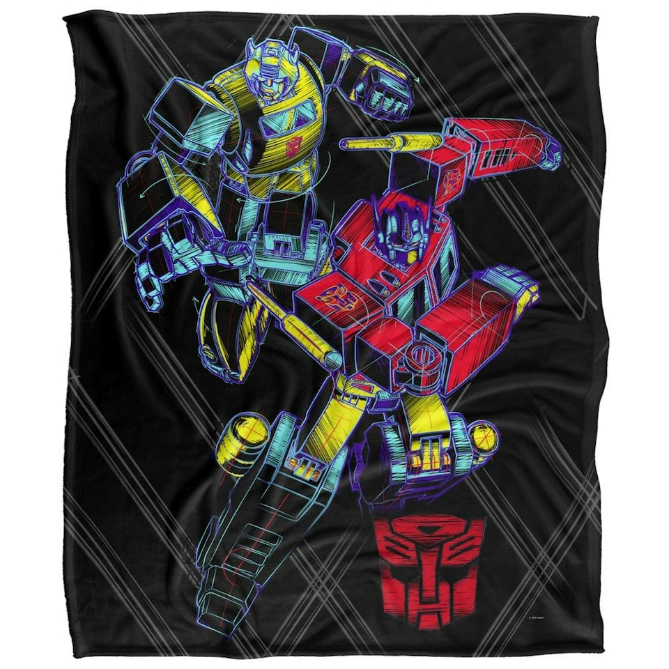image 1 of Transformers Sketch Optimus Prime & Bumblebee Blanket - Multicoloured - One Size