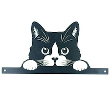 Black Metal Peeking Cat Silhouette with Fixing Plate Garden Ornament Gift