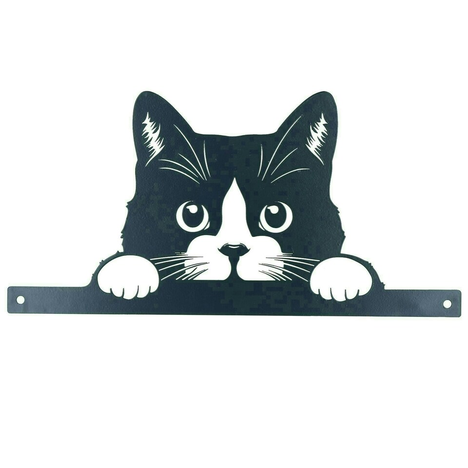 image 1 of Black Metal Peeking Cat Silhouette with Fixing Plate Garden Ornament Gift