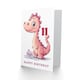 image 2 of Cute Pink Dinosaur Cartoon Kids Age 11 Year Kids 11th Birthday Card