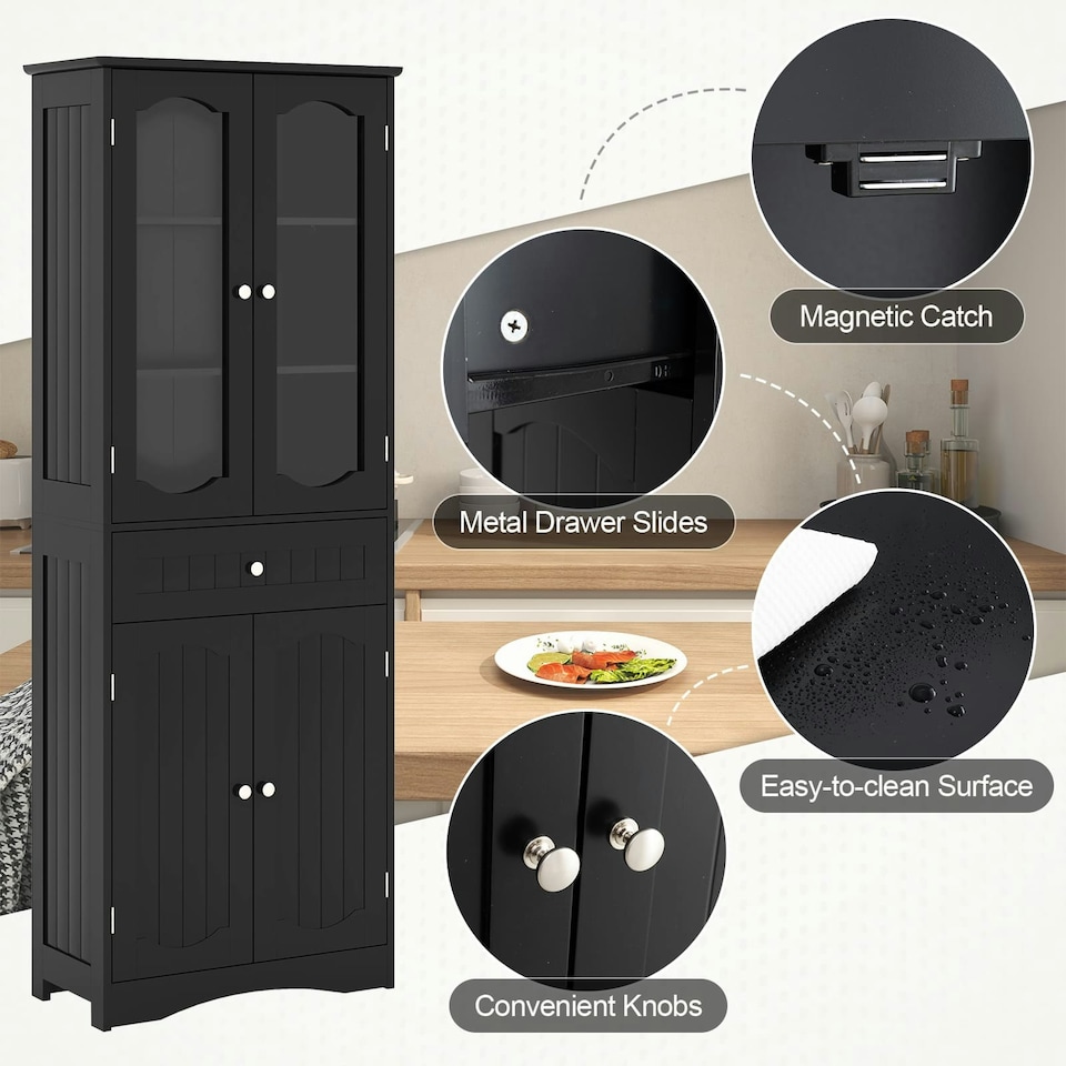 image 1 of COSTWAY 160cm Bathroom Storage Cabinet Freestanding Black Black