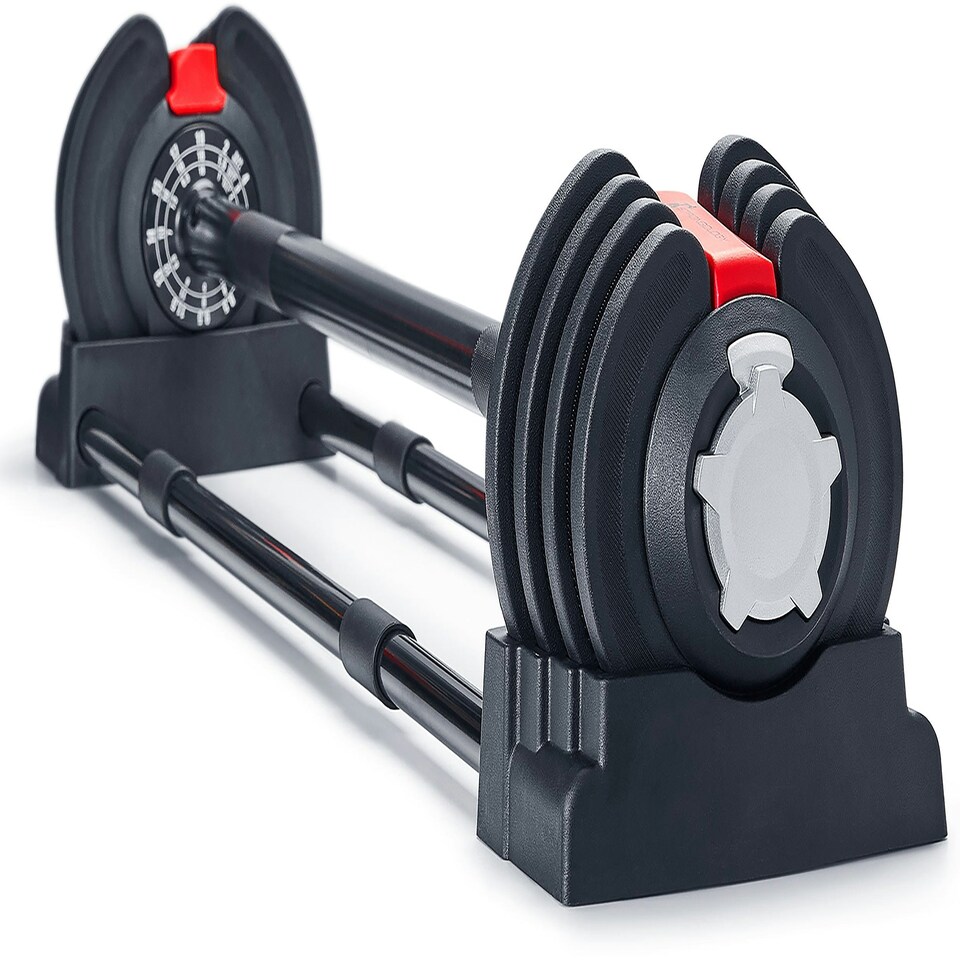 image 1 of Strongology ELEMENT19 Home Fitness Black and Red Adjustable Smart Barbell from 2kg up to 19kg Training Weights Black | Red | Standard