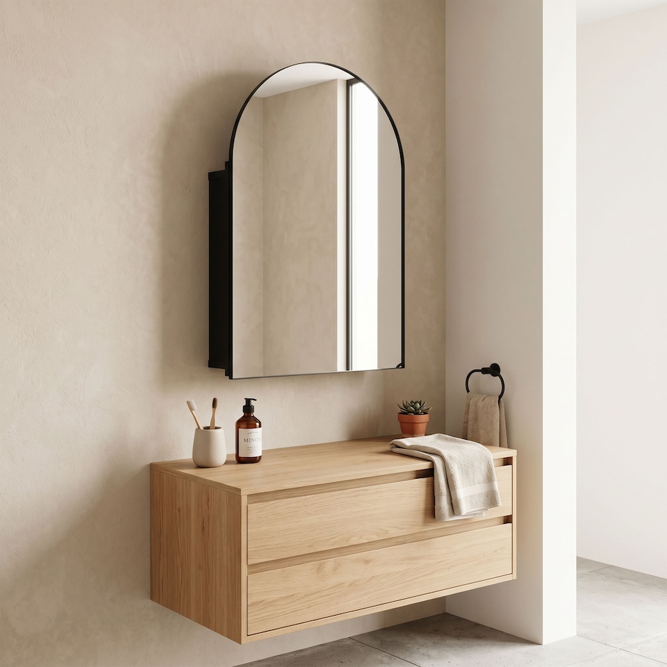 image 1 of HOMCOM Bathroom Mirror Cabinet with Mirror Arched Wall Cabinet Black | Black | Black | 50 x 12 x 76 cm
