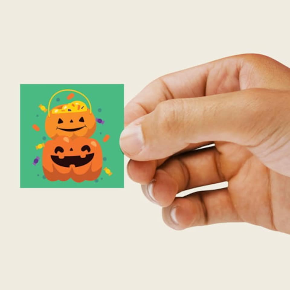 image 1 of Pumpkin Green Halloween Square Stickers 60mm - Sheet of 12