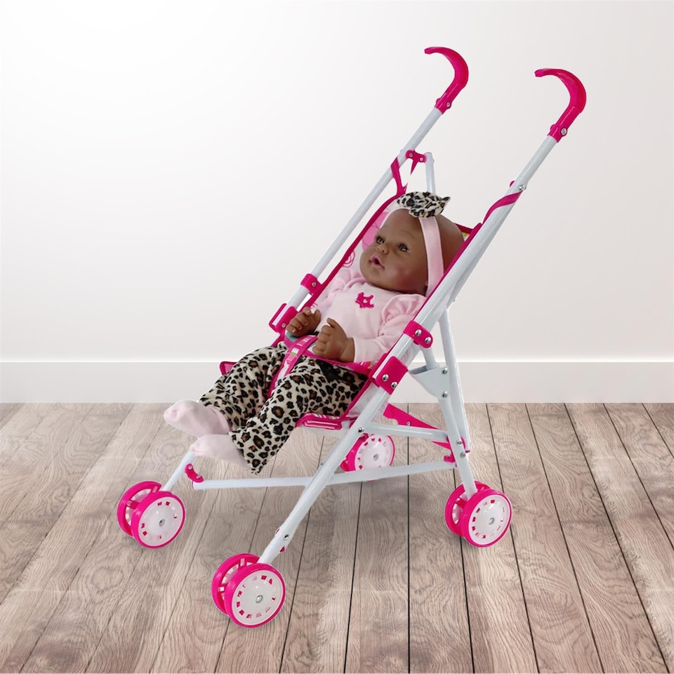 image 1 of BiBi Doll Pink & Black Foldable Dolls Buggy Stroller & Toy Pushchair for 20" Dolls