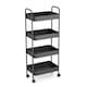 image 1 of Shelf Plastic Slim Storage Trolley Cart Castor Wheels Kitchen Organiser | Black | Black | 4 Tier Black