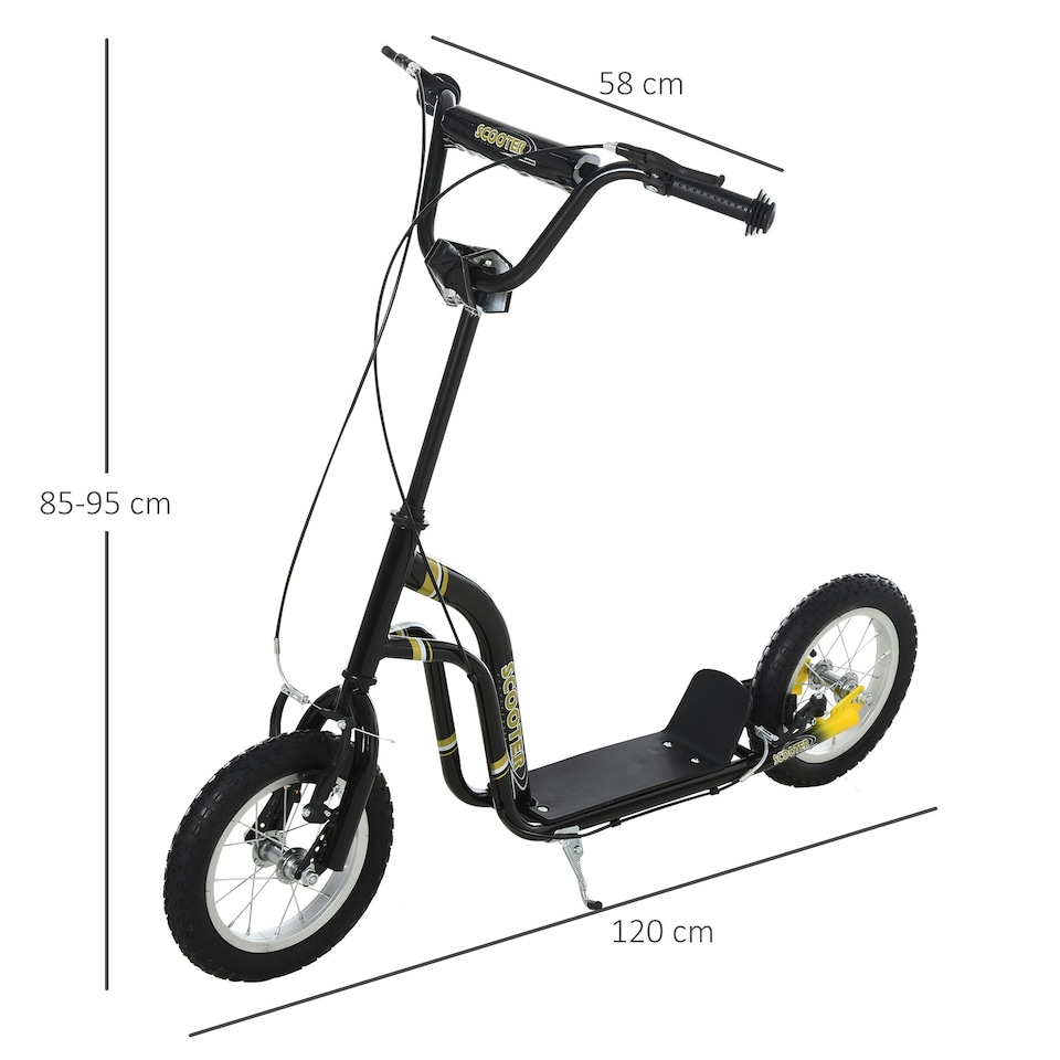 image 1 of HOMCOM Kids Stunt Scooter, Teen Push Scooter with 12" Rubber Wheels, Adjustable Handlebar Height, Dual Brakes, for 5+ Years Old Black