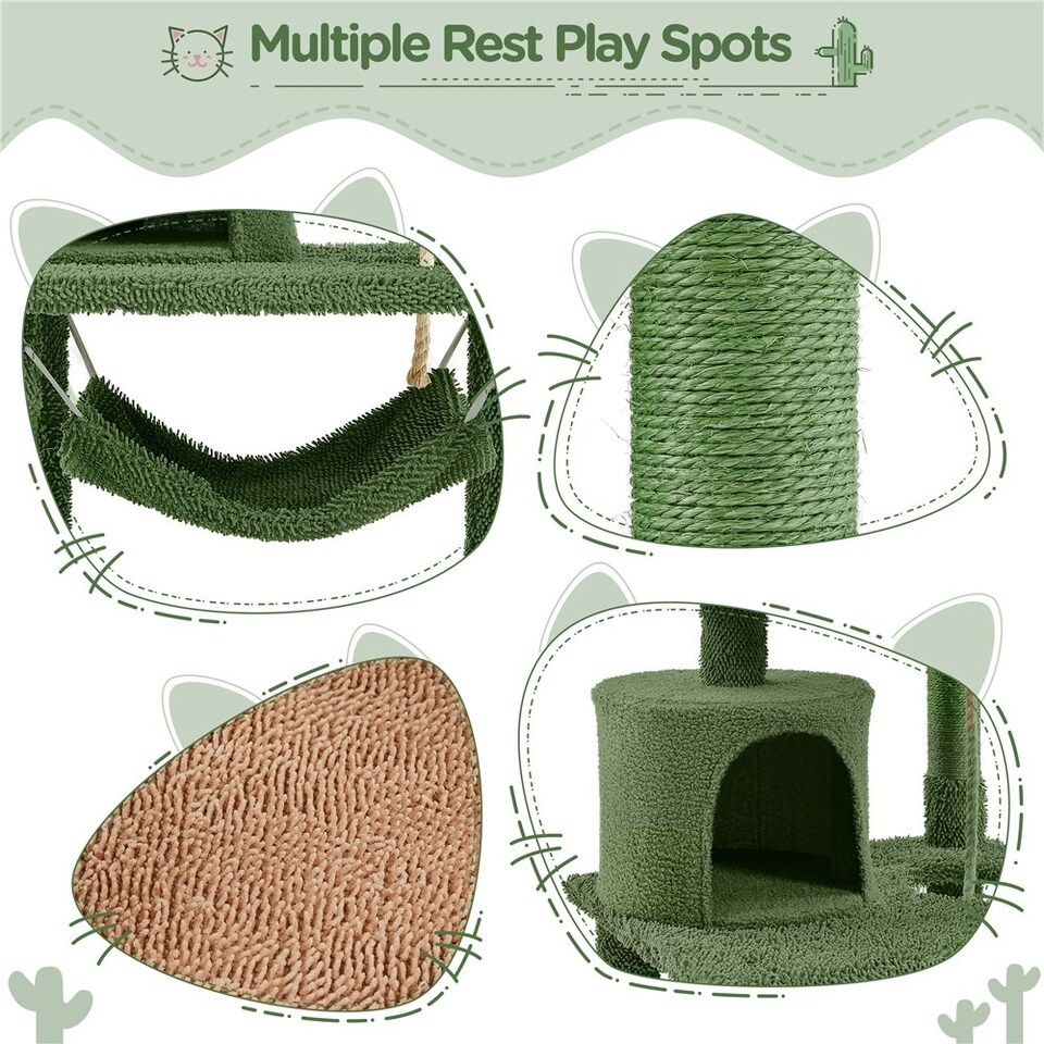 image 1 of Yaheetech Cactus-Designed Cat Tree with Natural Sisal Green/Brown
