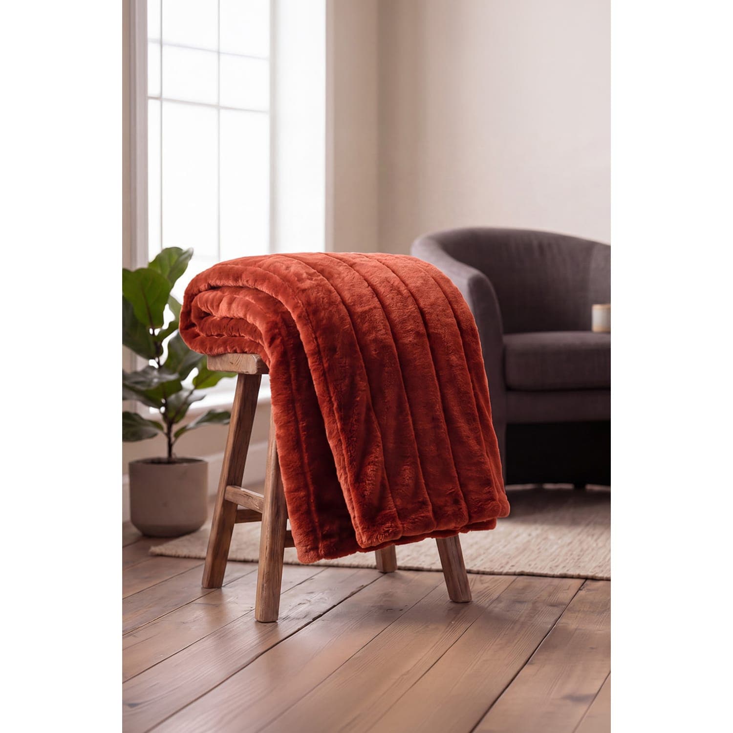 Hockley Terracotta Faux Fur Throw