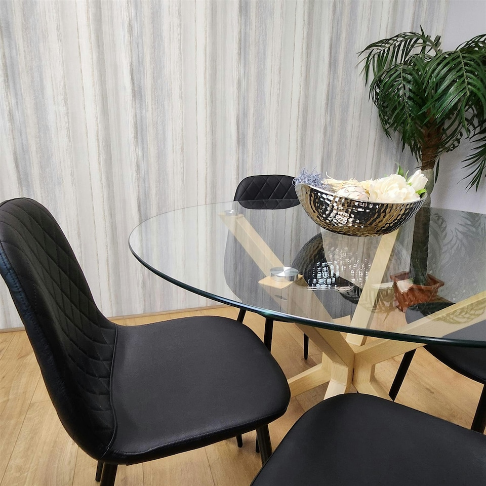 image 1 of Forest Round Glass Table + 4 Black gem Black