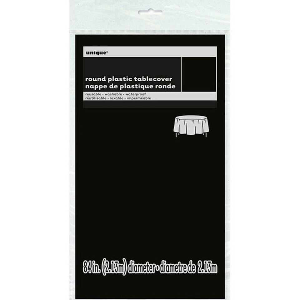 image 1 of Amscan Round Plastic Party Tablecover - Black - One Size