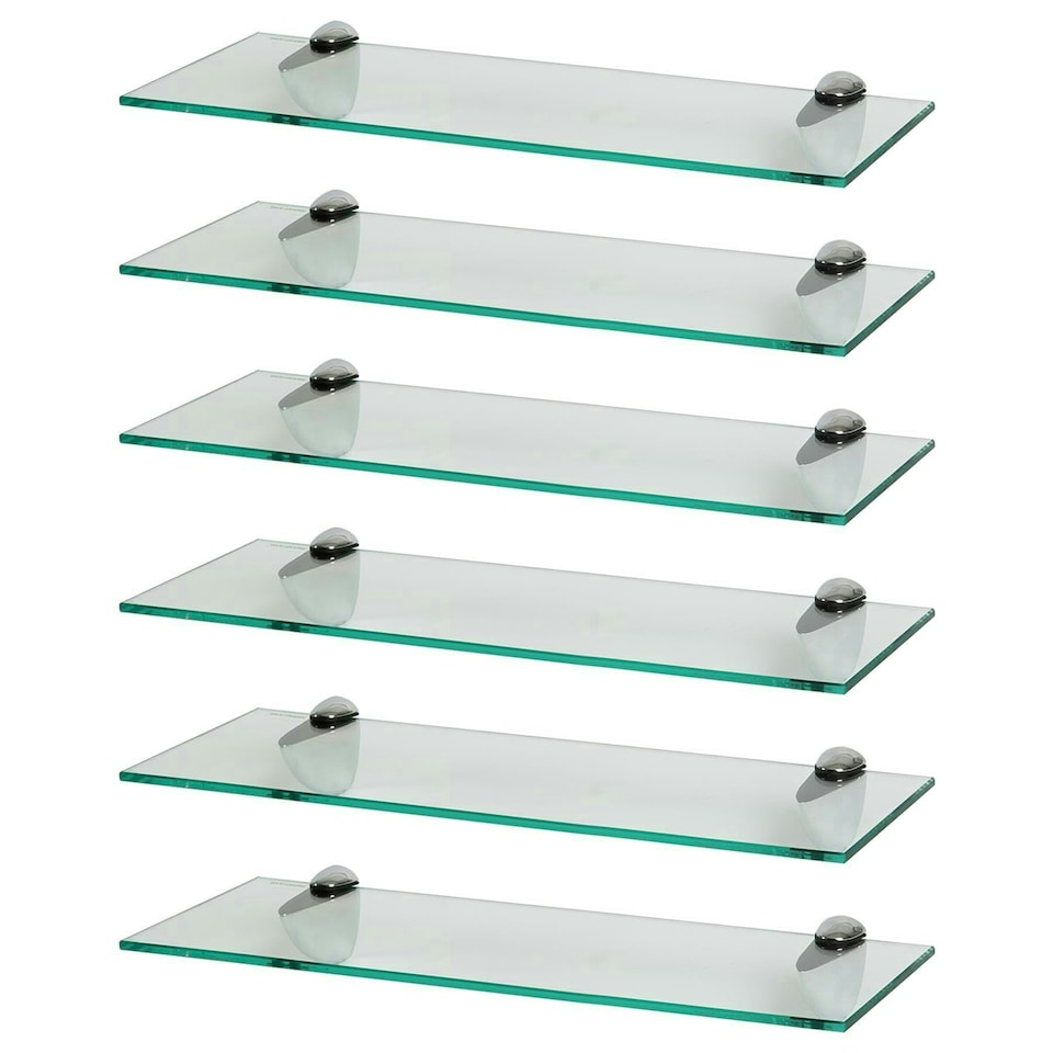 image 1 of Harbour Housewares Floating Glass Shelves - Clear - 50cm - 6 Pack - Wall Storage Clear