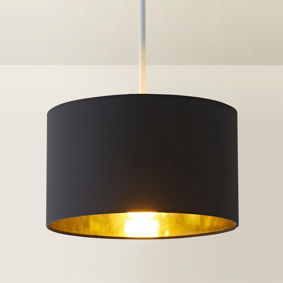 image 1 of ValueLights Reni Black Fabric Gold Inner Lamp Shade | Black