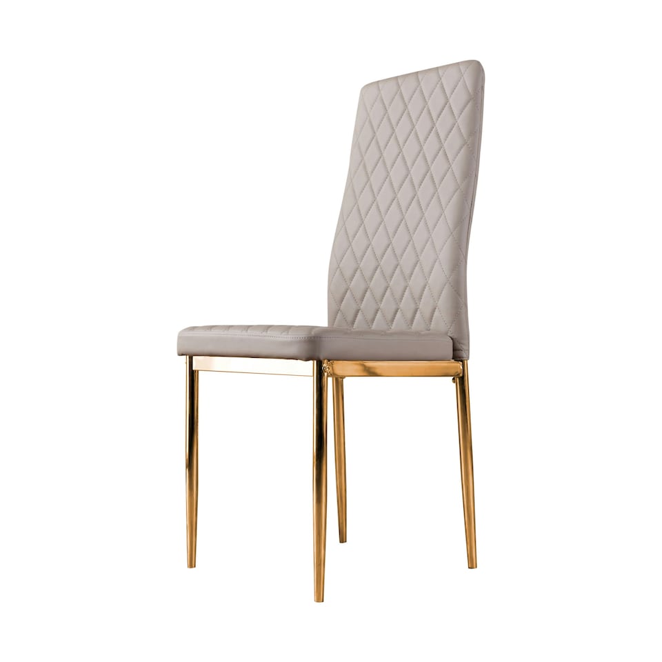 image 1 of Furniturebox 6x Milan Cappuccino Beige Gold Hatched Faux Leather Dining Chairs