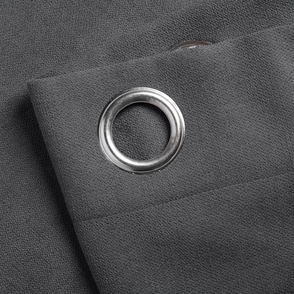 image 1 of Velvet Chenille Eyelet Curtains Ready Made Pair - 142cm x 137cm - Slate