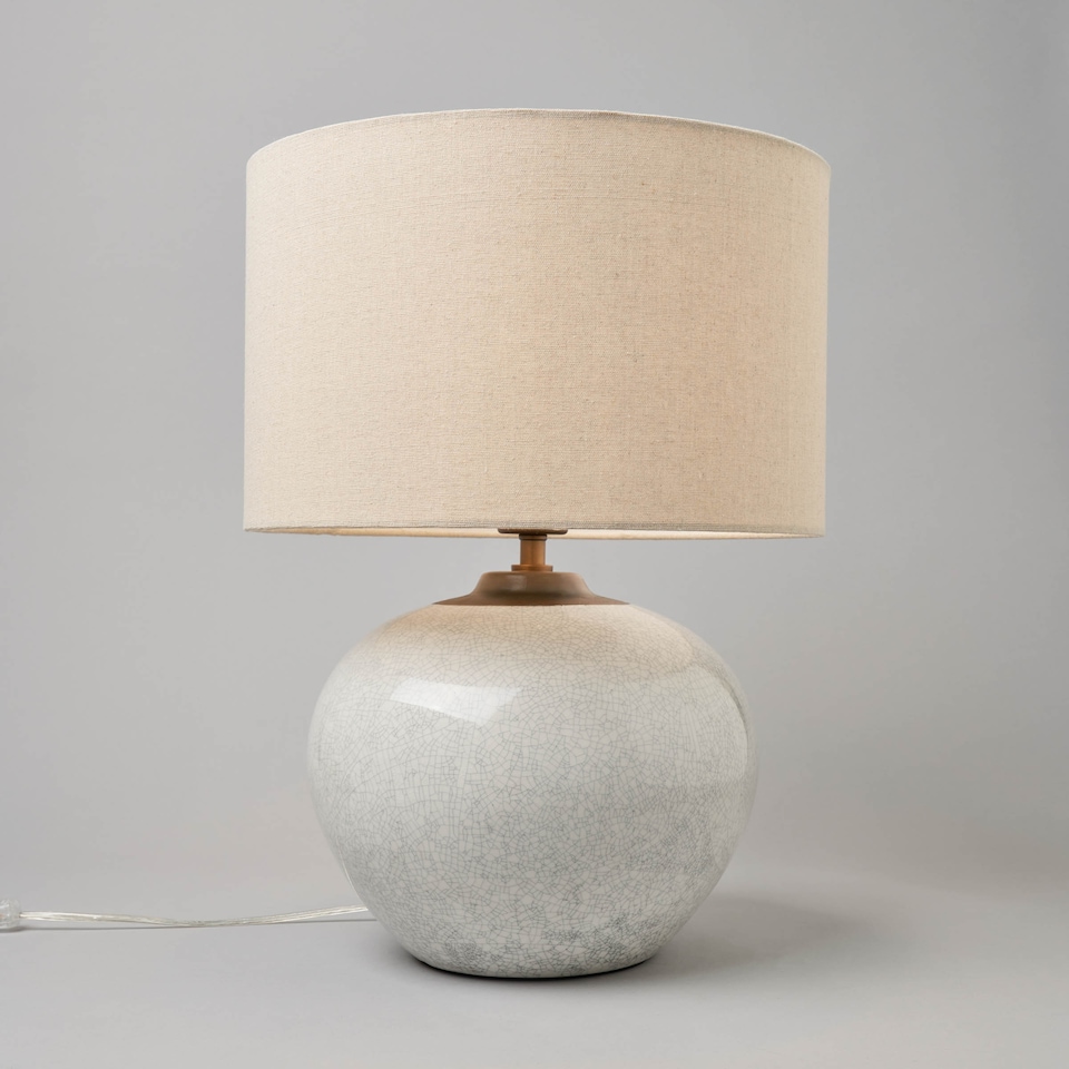 image 1 of BHS Misha Large Ceramic Crackle Base Table Lamp, White