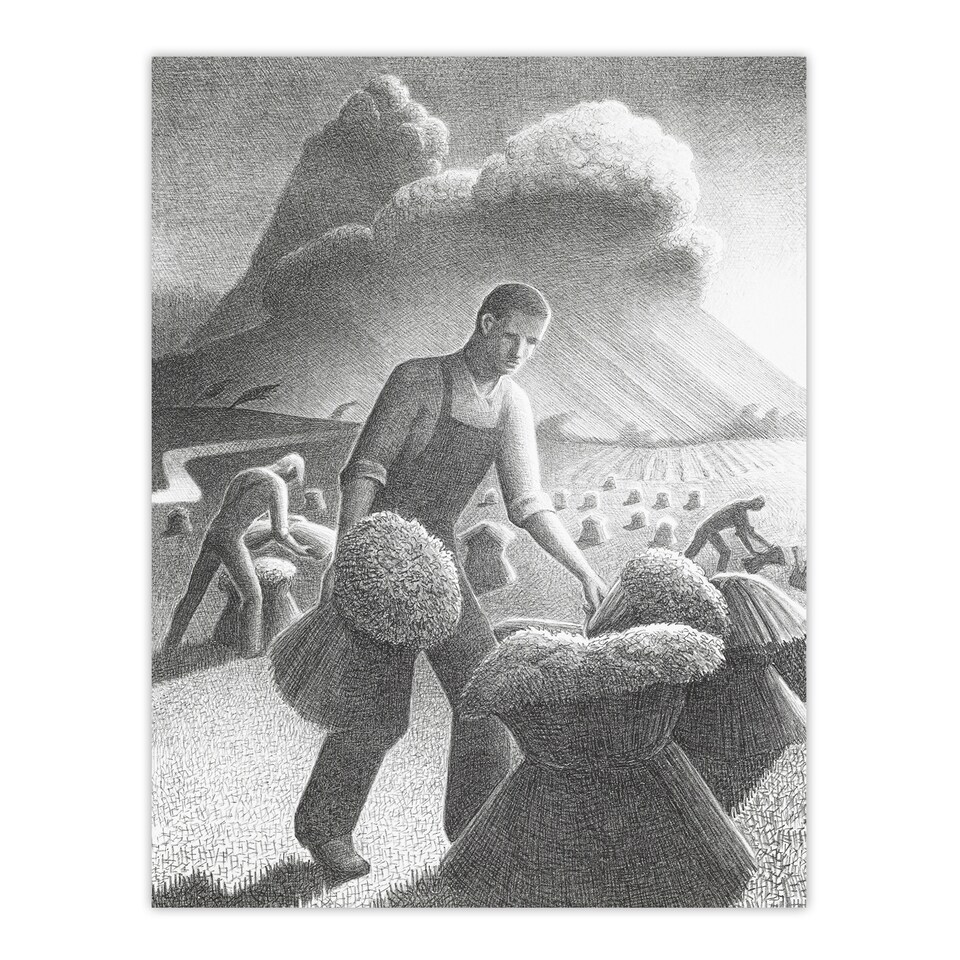 image 1 of Grant Wood Approaching Storm in Wheat Farm Framed Wall Art Picture Print A4
