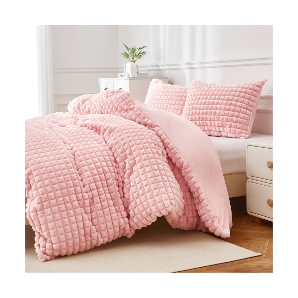 image 1 of Ezysleep Super Soft Luxury Faux Fur Box Duvet Cover Plush Winter Bedding | Pink | Pink