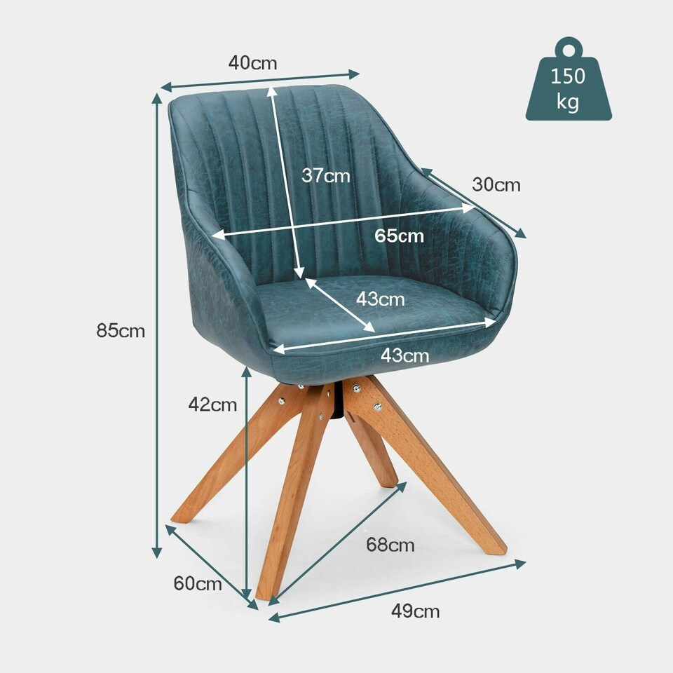 image 1 of COSTWAY Swivel Accent Chair Set of 2 Ergonomic Armchairs Blue Blue