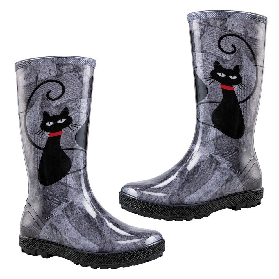 image 1 of Hawai Lady Women's Cat Print PVC Rain Wellies EU41