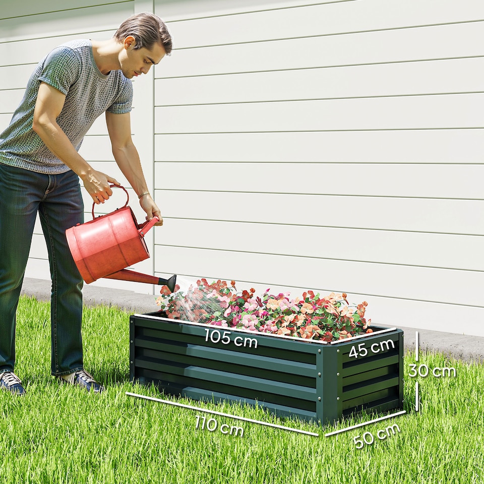 image 1 of Outsunny Set of 2 Raised Garden Bed Galvanised Planter Box, Green