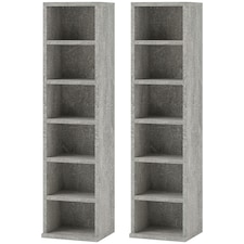 HOMCOM 204 CD Media Display Shelf Unit Set of 2 Blu-Ray Tower Rack w  Adjustable Shelves Bookcase Storage Organiser, Cement Grey