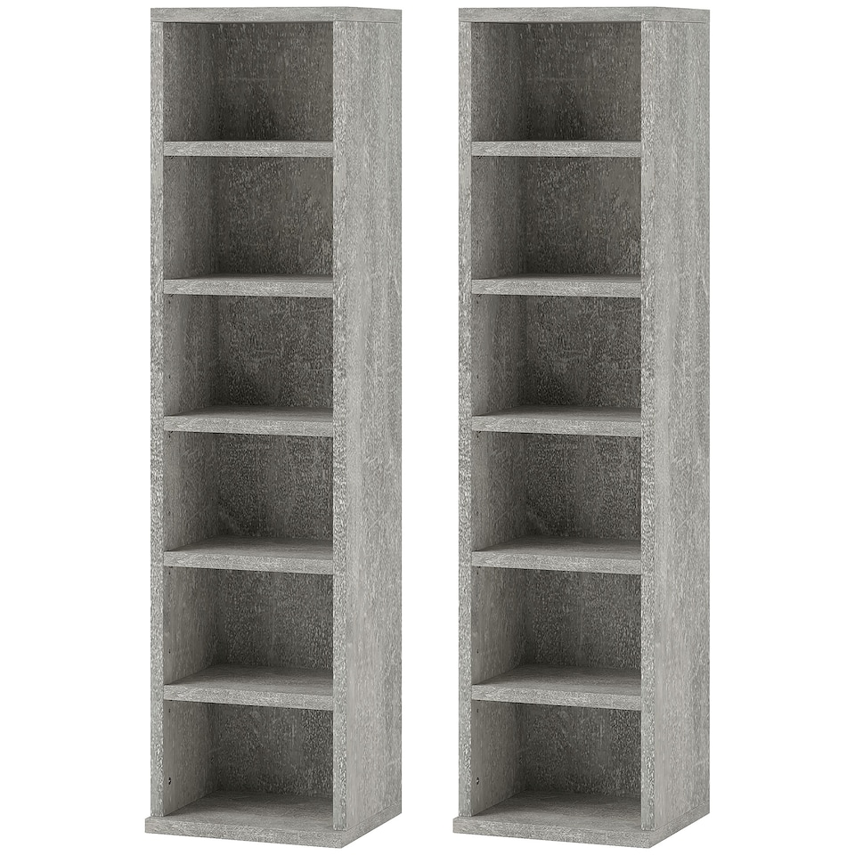 image 1 of HOMCOM 204 CD Media Display Shelf Unit Set of 2 Blu-Ray Tower Rack w  Adjustable Shelves Bookcase Storage Organiser, Cement Grey