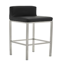 Interiors by Premier Black PU and Chrome Finish Bar Chair, Glam Touch Indoor Metal Bar Stool, Footrest Bar Chair