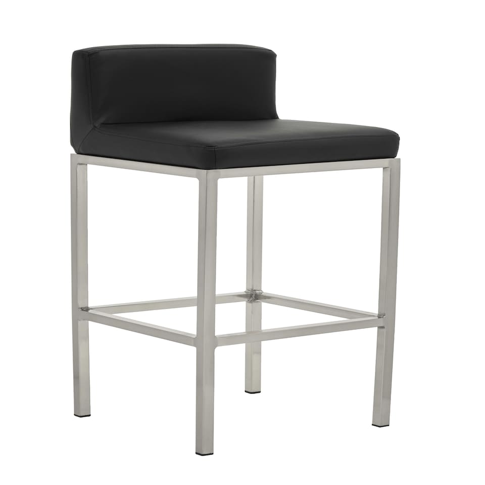 image 1 of Interiors by Premier Black PU and Chrome Finish Bar Chair, Glam Touch Indoor Metal Bar Stool, Footrest Bar Chair