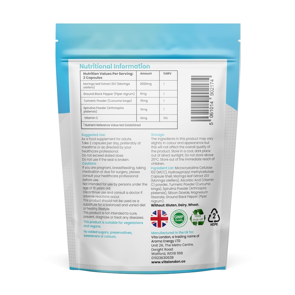 image 1 of Moringa Leaf 5 In 1 Superblend Complex  + Spirulina - 2000mg - 60 Capsules