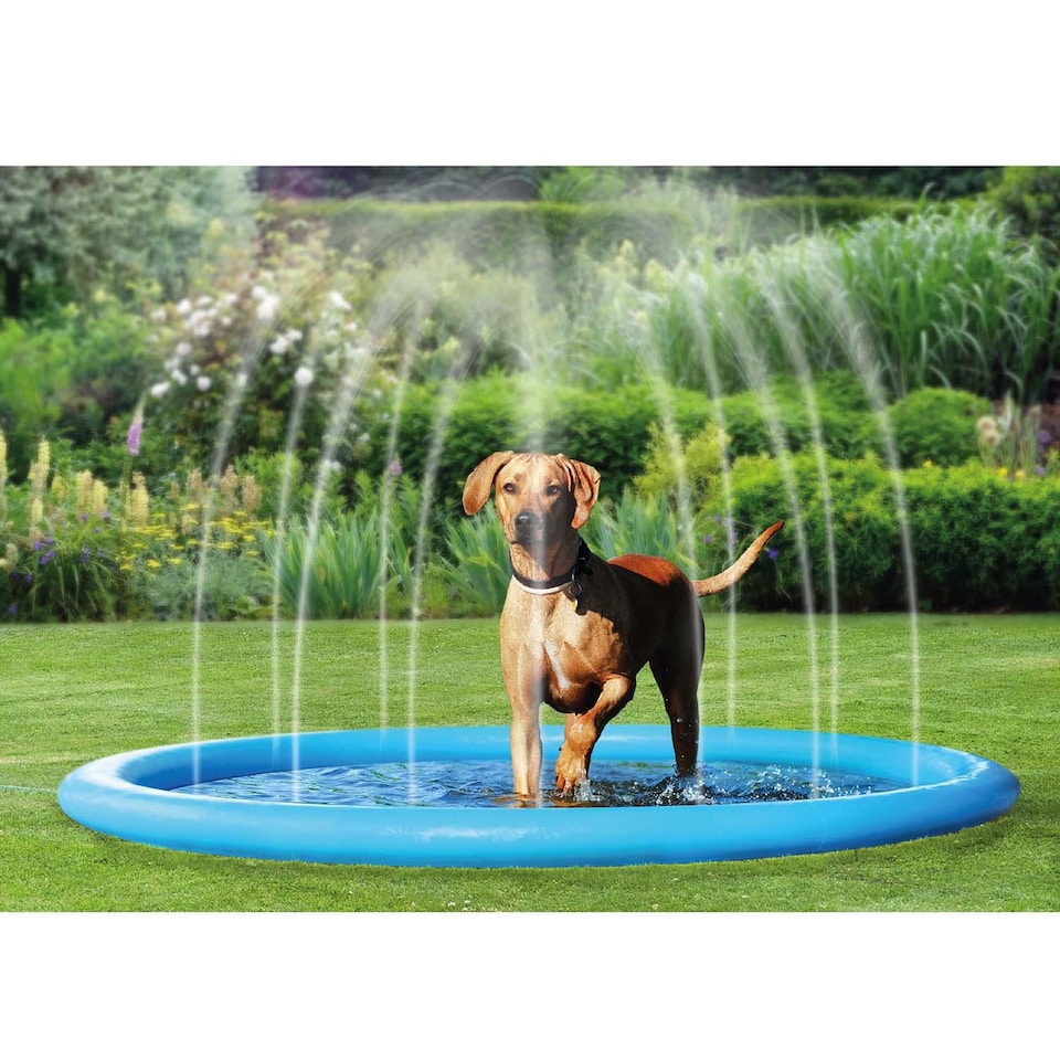 image 1 of Outdoor Splash Pool Sprinkler Pad Dogs Puppies Pet Cooling Children Kids 100cm