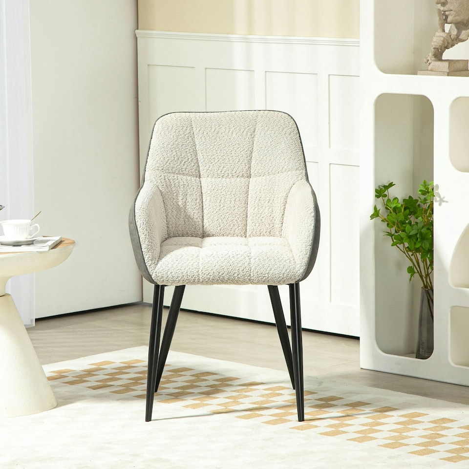 image 1 of HOMCOM Accent Chair w/ Foot Pads and Chenille Fabric Arm Chair, Cream White