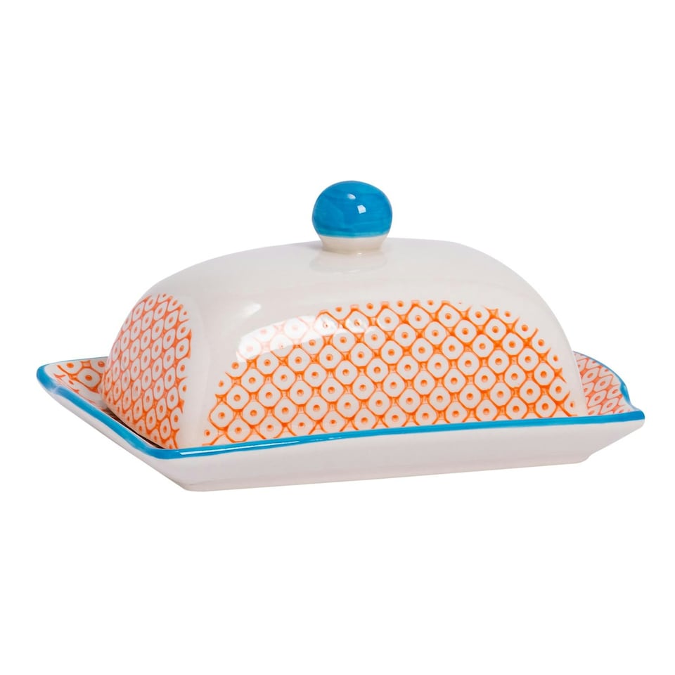 image 1 of Nicola Spring Hand-Printed Butter Dish - 18.5 x 12cm - Orange