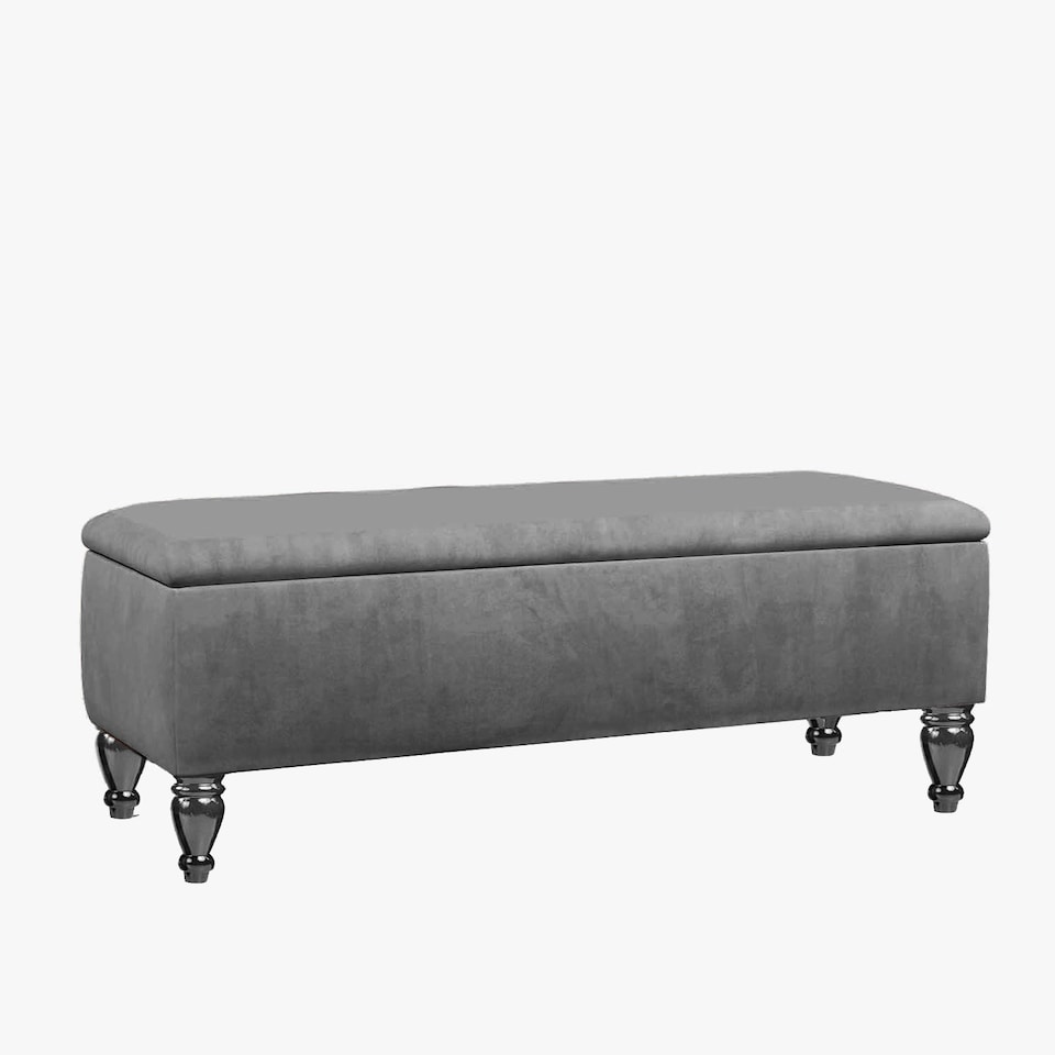 image 1 of Lisbon Plain 150cm Ottoman Storage Bench - Plush Velvet Shoe Bench - Grey Upholstery Footstool with Storage