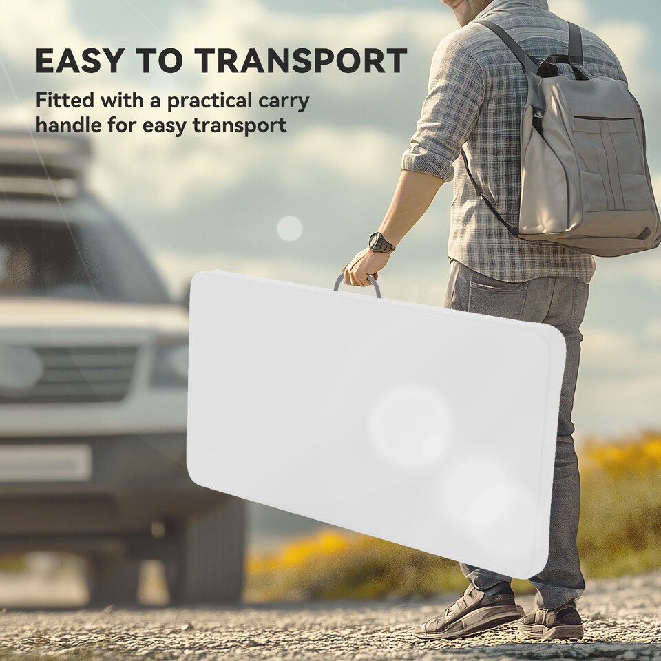 image 1 of Outsunny 3 Piece 4ft Folding Picnic Table and Bench Set, Portable HDPE Camping Table and Chairs with Carrying Handle for Indoor Outdoor, Dining, Camping, Picnic, BBQ, Party, White | White | Light Grey