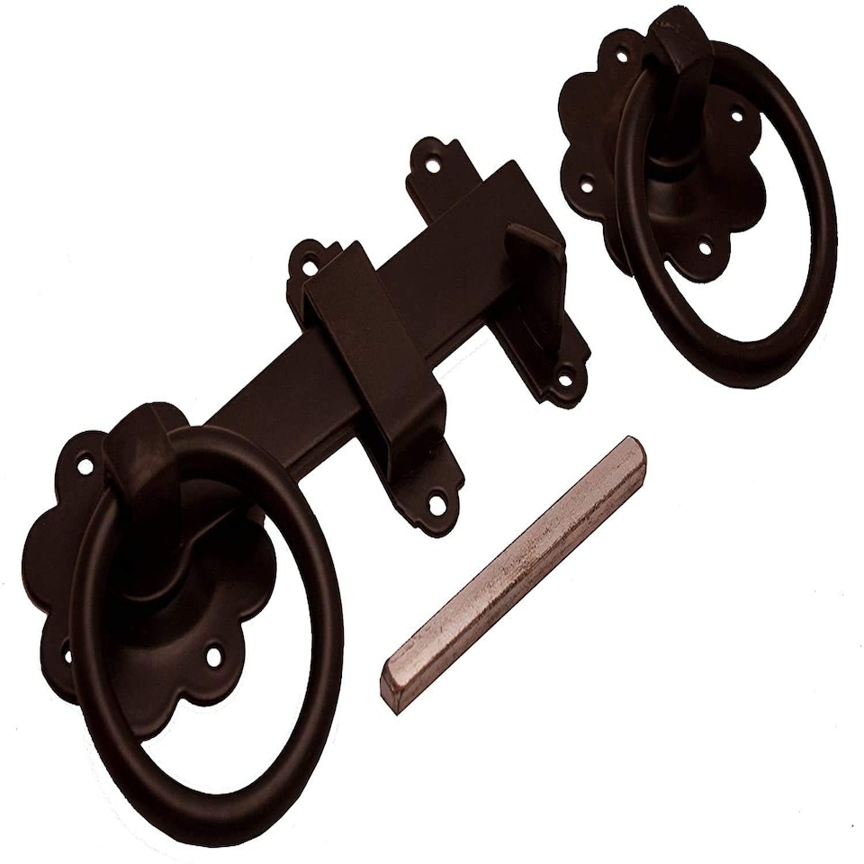 image 1 of Golden Grace Gate Ring Plain Latch in Black Finish for Outdoor Gates - 21.4 x 12.7 x 4cm