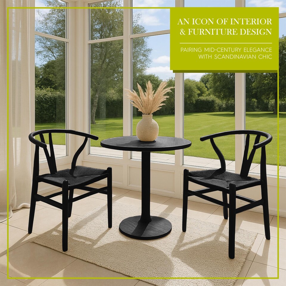 image 1 of Nicholas Winter Beech Wooden Danish Style Dining Chair - Black-Black - Solid Wood Wish Beech Bone Wood Chairs | Black | Black/Black