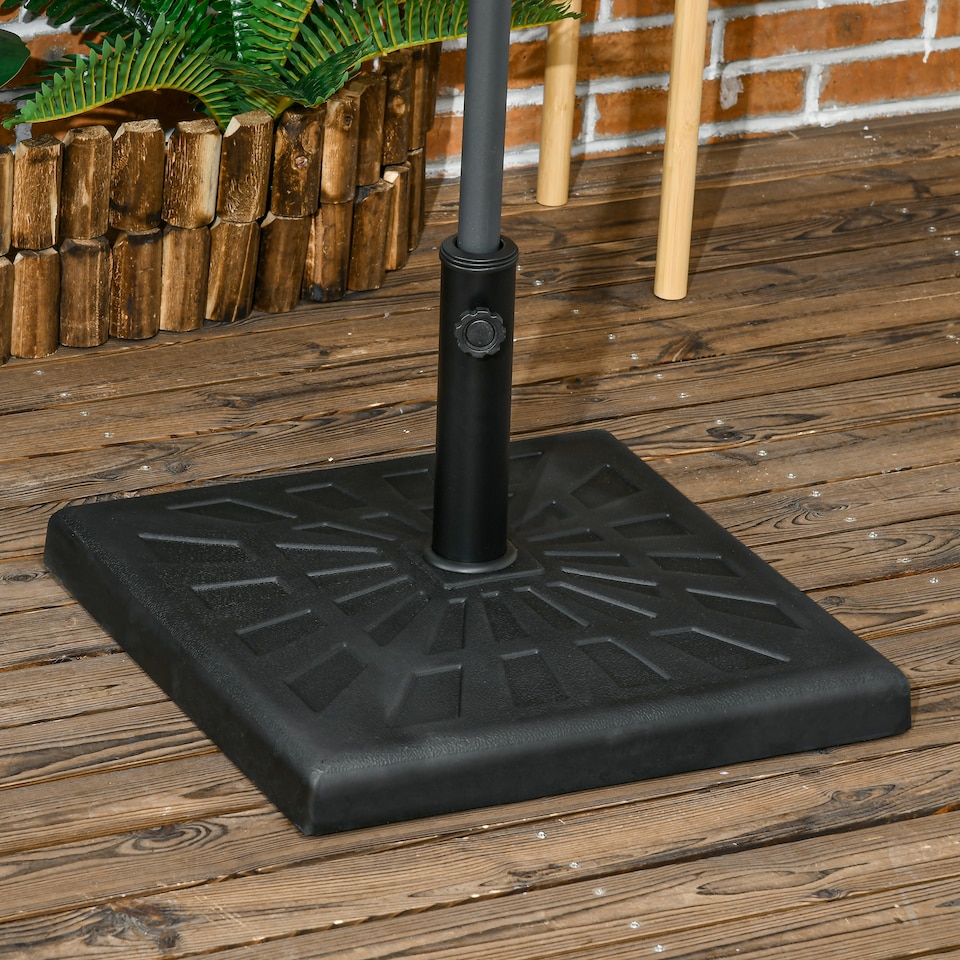 image 1 of Outsunny 19kg Resin Garden Parasol Base Holder, Square Outdoor Market Umbrella Stand Weight for Poles of 32mm, 38mm, and 48mm, Black