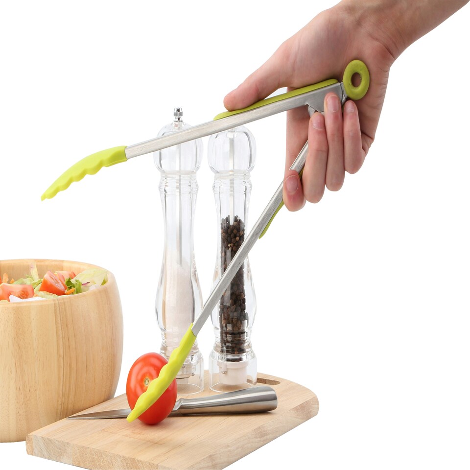image 1 of Interiors by Premier Lime Green Silicone and Stainless Steel Tongs, Heat-Resistant Grip for Safe Cooking, Non-Stick Friendly