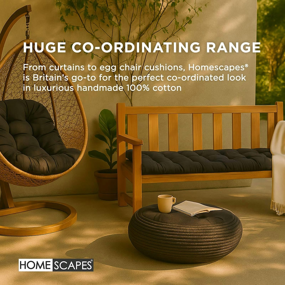 image 1 of Homescapes Garden Bench Cushion Luxury 3 Seater Cotton Indoor Outdoor Seat Pad | Black | 143 x 48 cm | 1