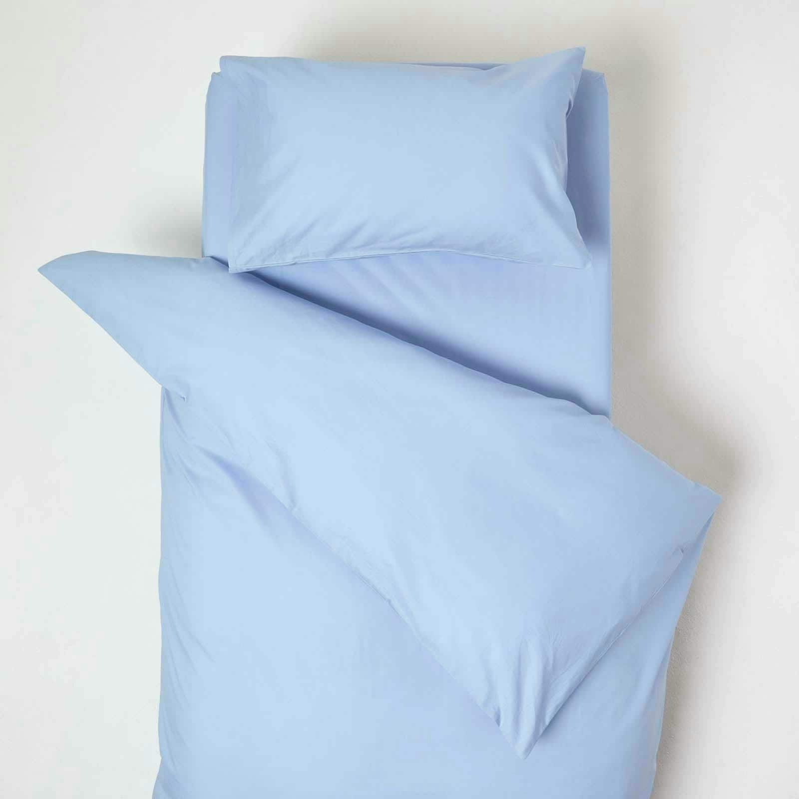 Homescapes Cotton Cot Bed Duvet Cover Set 200 Thread Count in Blue