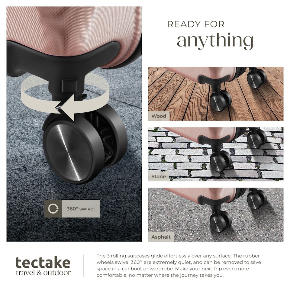 image 1 of Suitcase Luggage Set - L, M and S sizes, ABS plastic, swivel wheels, combination lock | Gold | rose gold | 1