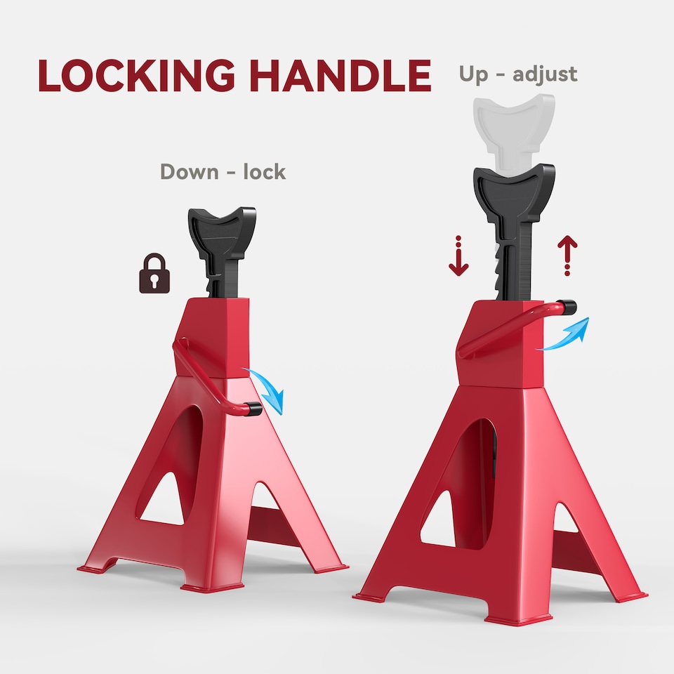 image 1 of HOMCOM Axle Stands 3 Ton Car Jack Stands Pack of 2, 38.5-60 cm Height Adjustable Support Jack Stand, Heavy Duty Car Lift Tool for Vehicles, Caravans, Workshops, Garages, Red