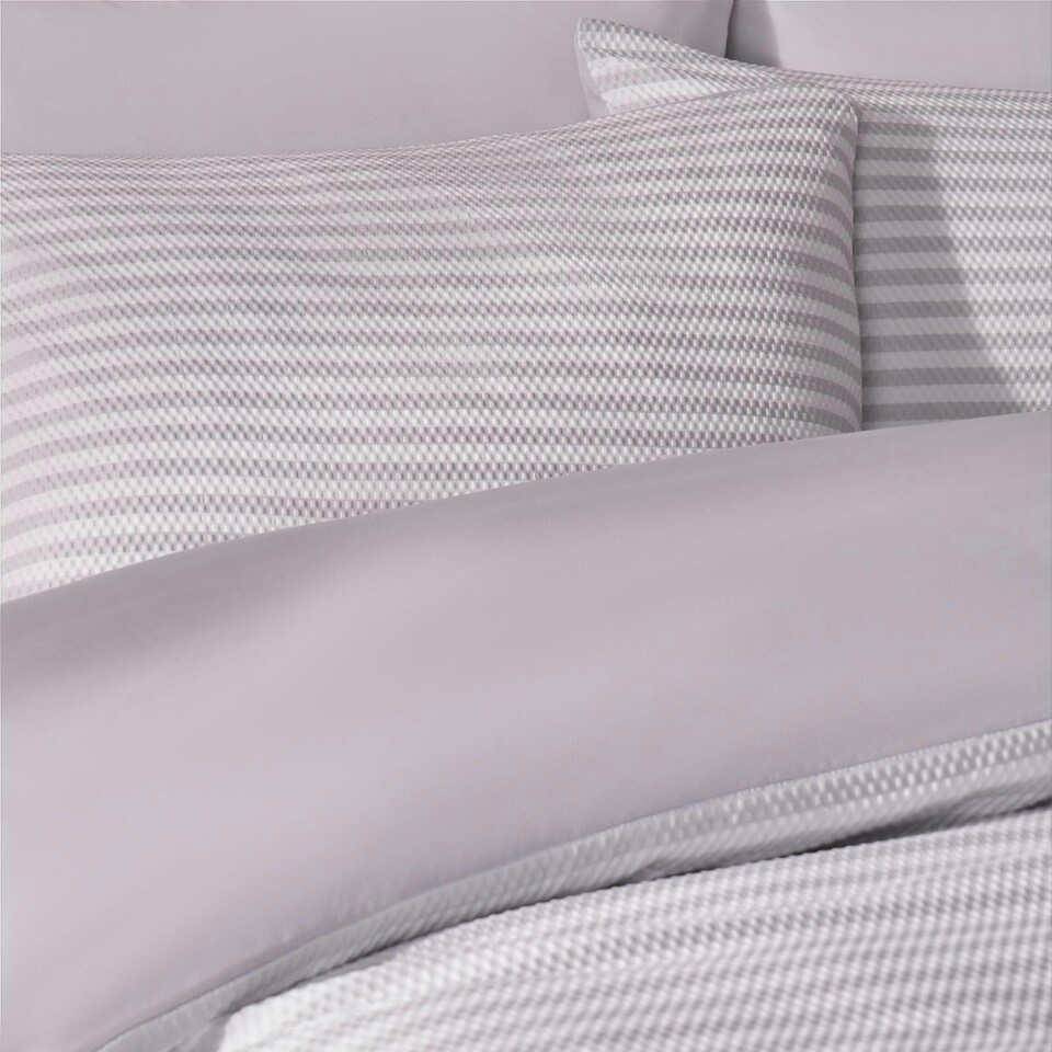 image 1 of OHS Stripe Embossed Duvet Cover and Pillowcase Bedding Set, Double - Grey