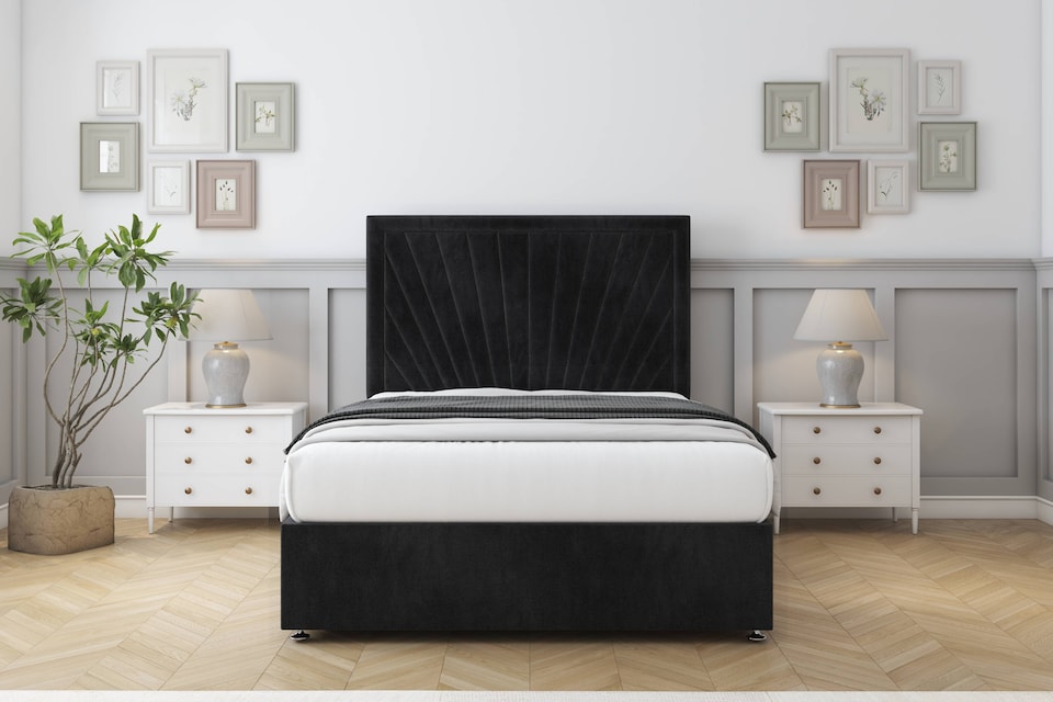 image 1 of Sloomy Somerset Black Naples Divan Bed With Mattress No Drawers With 54" Floor Standing Headboard 4'6 Double | Black | Black | Double | 1