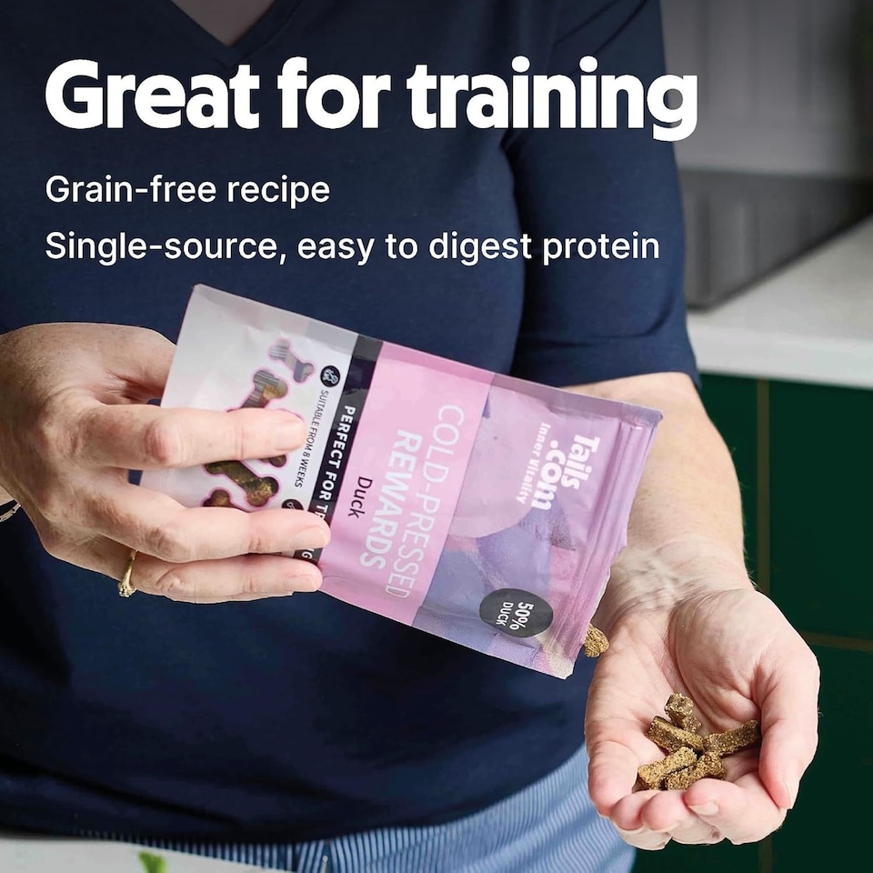 image 1 of 10 x 70g Tails.com Inner Vitality Duck Cold Pressed Rewards Dog Treats Pouches